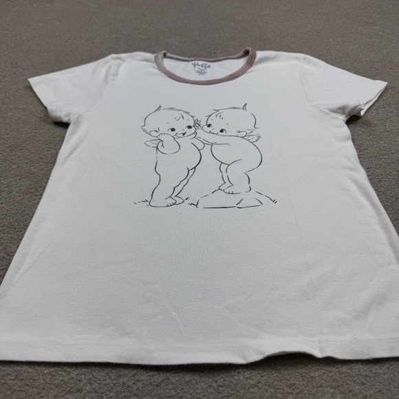 John Galt Ringer T Shirt Women's One Size ( Fits M ) White Angel Graphic Tee - Picture 2 of 7